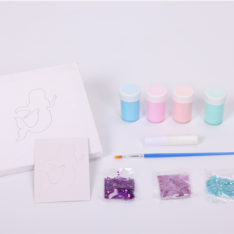 Kit de arte de vertido de pintura en lienzo de sirena sin mezcla de alto flujo, manualidades DIY para niños